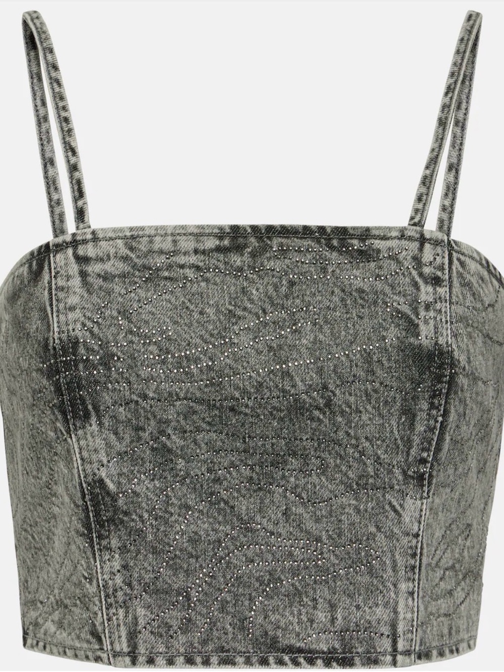 Rotate Embellished Denim Crop Top